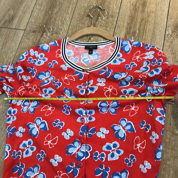 Talbots Red & Blue Butterfly Cardigan Size MP - Picture 5 of 7
